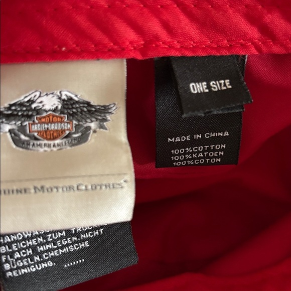 Harley ~Davidson Red Fitted Moto Hat Crystal Logo Adjustable Sizing 100% Cotton - Picture 7 of 8